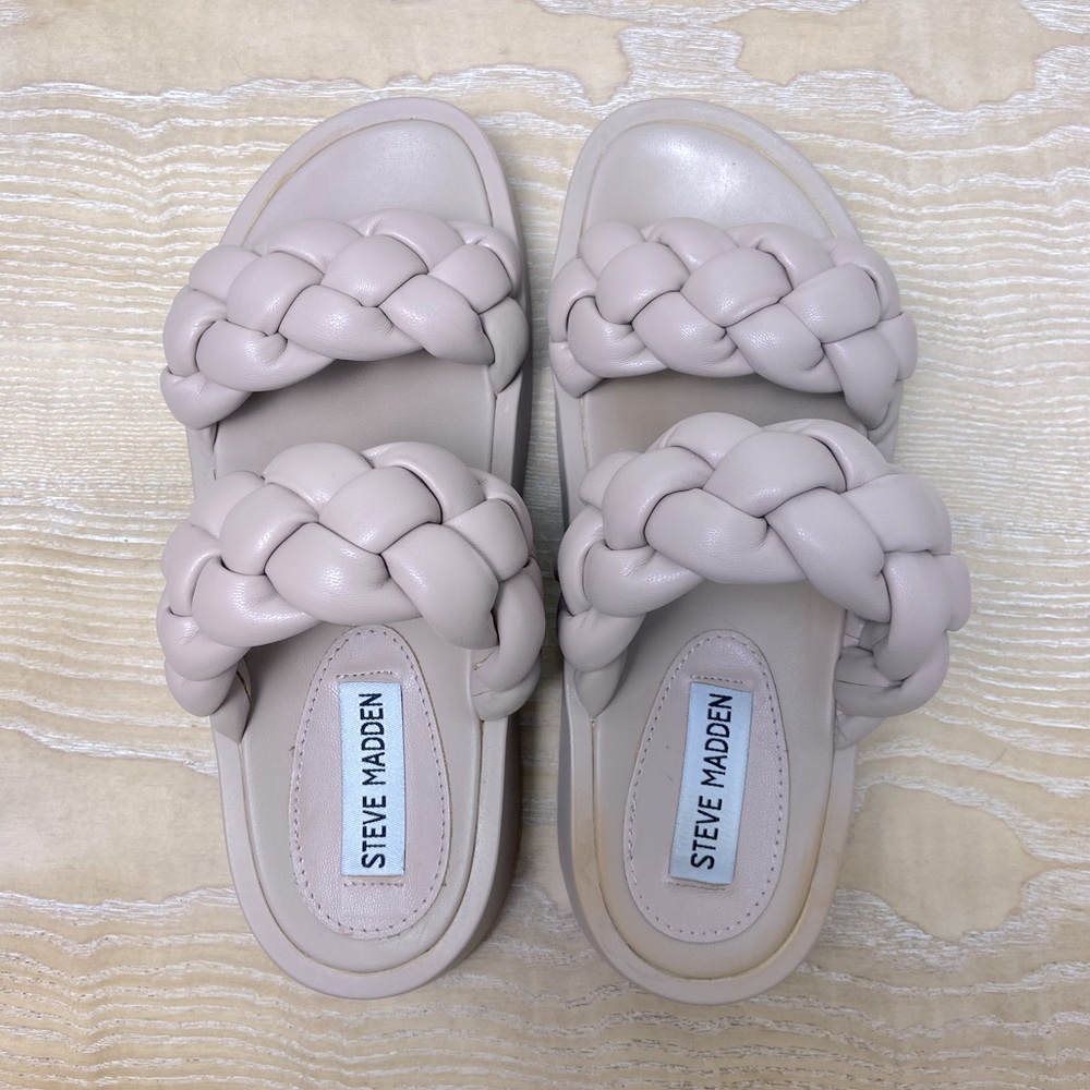 STEVE MADDEN WOMAN HILLARY SANDAL TAUPE BRAIDED SIZE 6